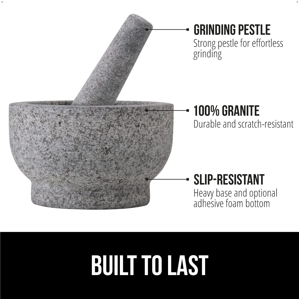 Gorilla Grip 100% Granite Slip Resistant Mortar And Pestle Set, Stone Guacamole Spice Grinder Bowls, Large Molcajete For Mexican