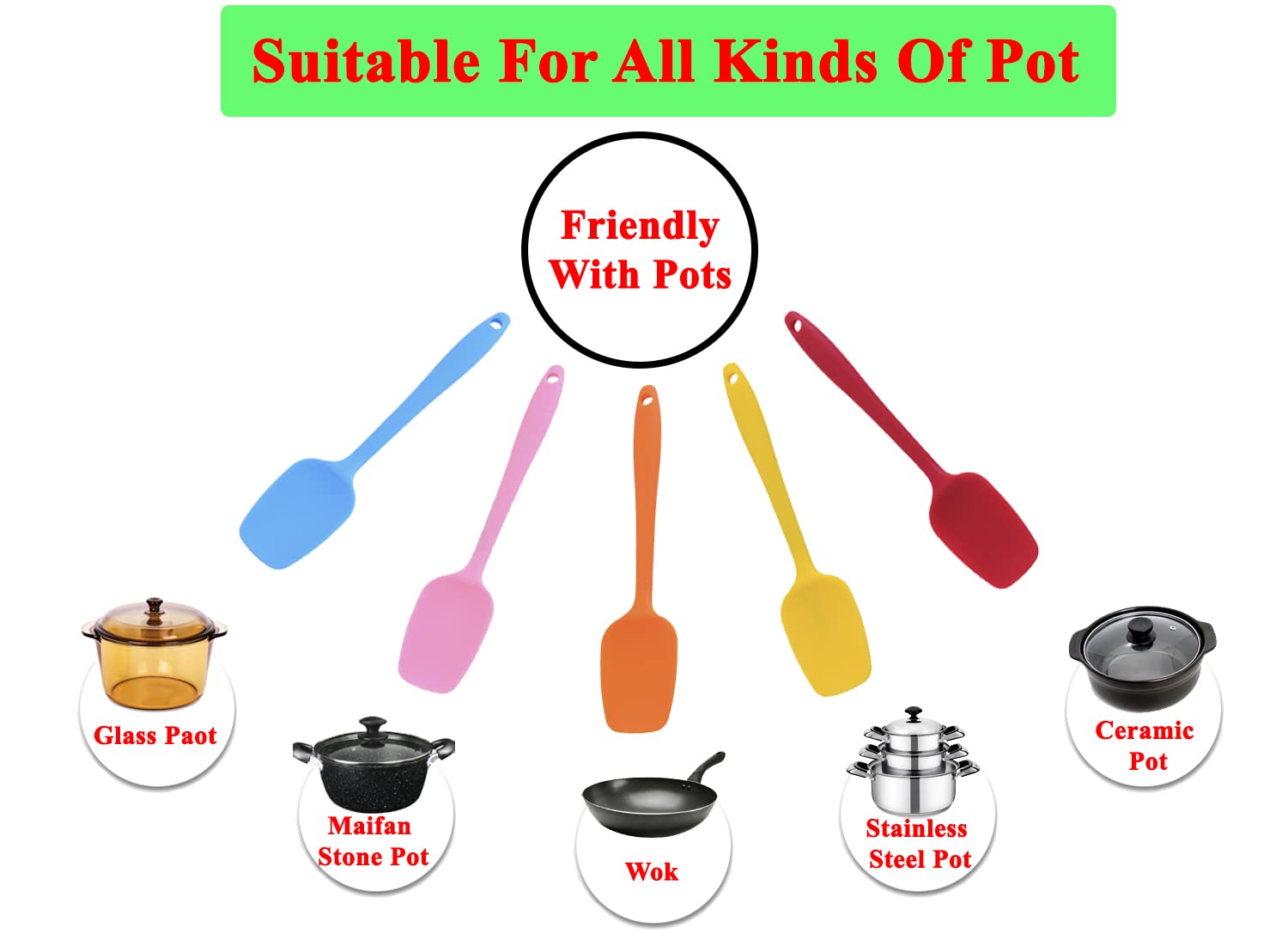 Silicone Spatulas - 8.2 Inch Small Rubber Spoon Spatula Heat Resistant Seamless One Piece Design Non-Stick Spoonula Flexible Scr