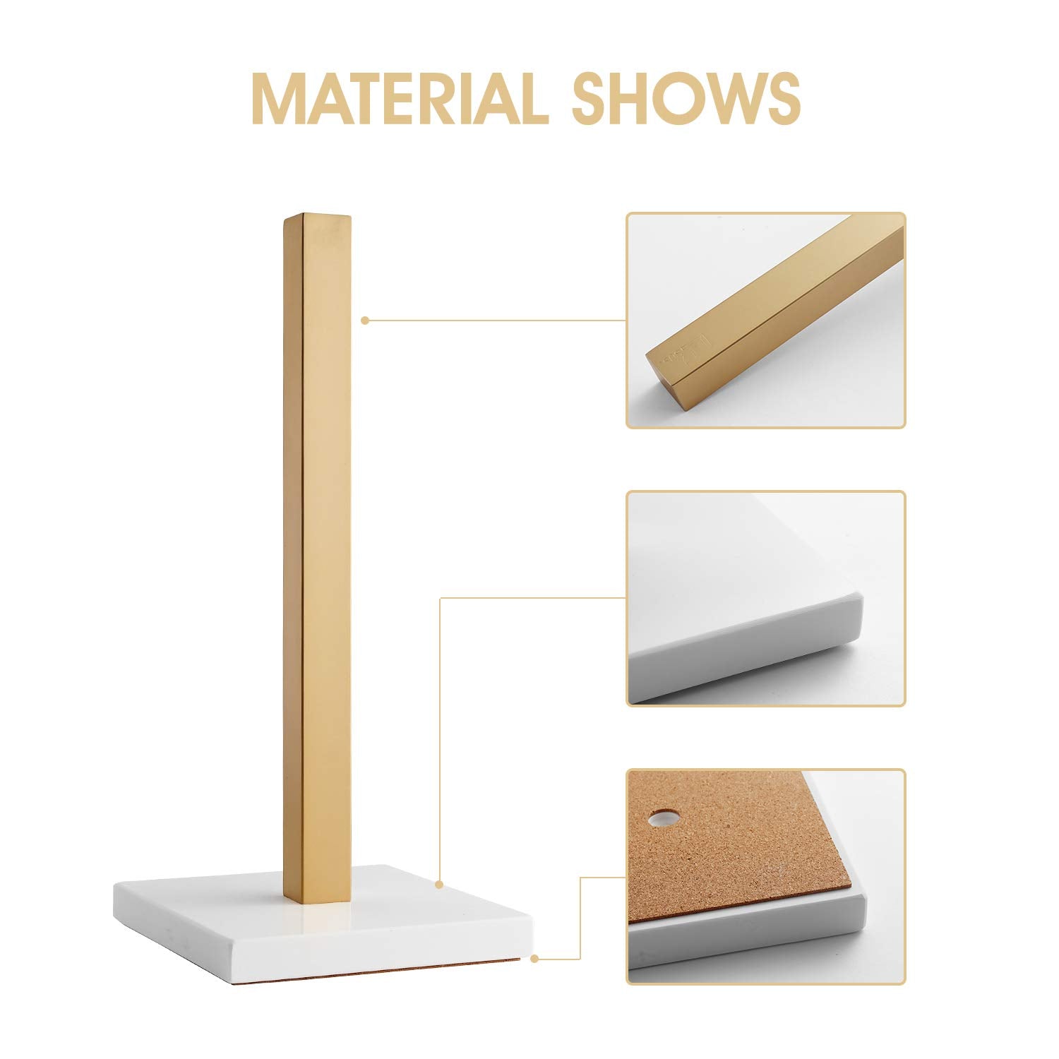 Lutavoy Paper Towel Holders Kitchen Standing Paper Towel Roll Holders With Marble Base Copper Plated(Kz20 Gold&White)