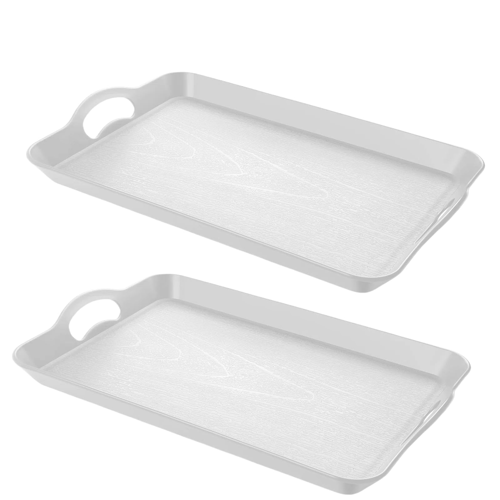 Armrouns 2Pc White Serving Trays With Handles, 16 X 11.2 Inch Rectangular Non Skid MultiPurpose Plastic Ottomantray For Restaur
