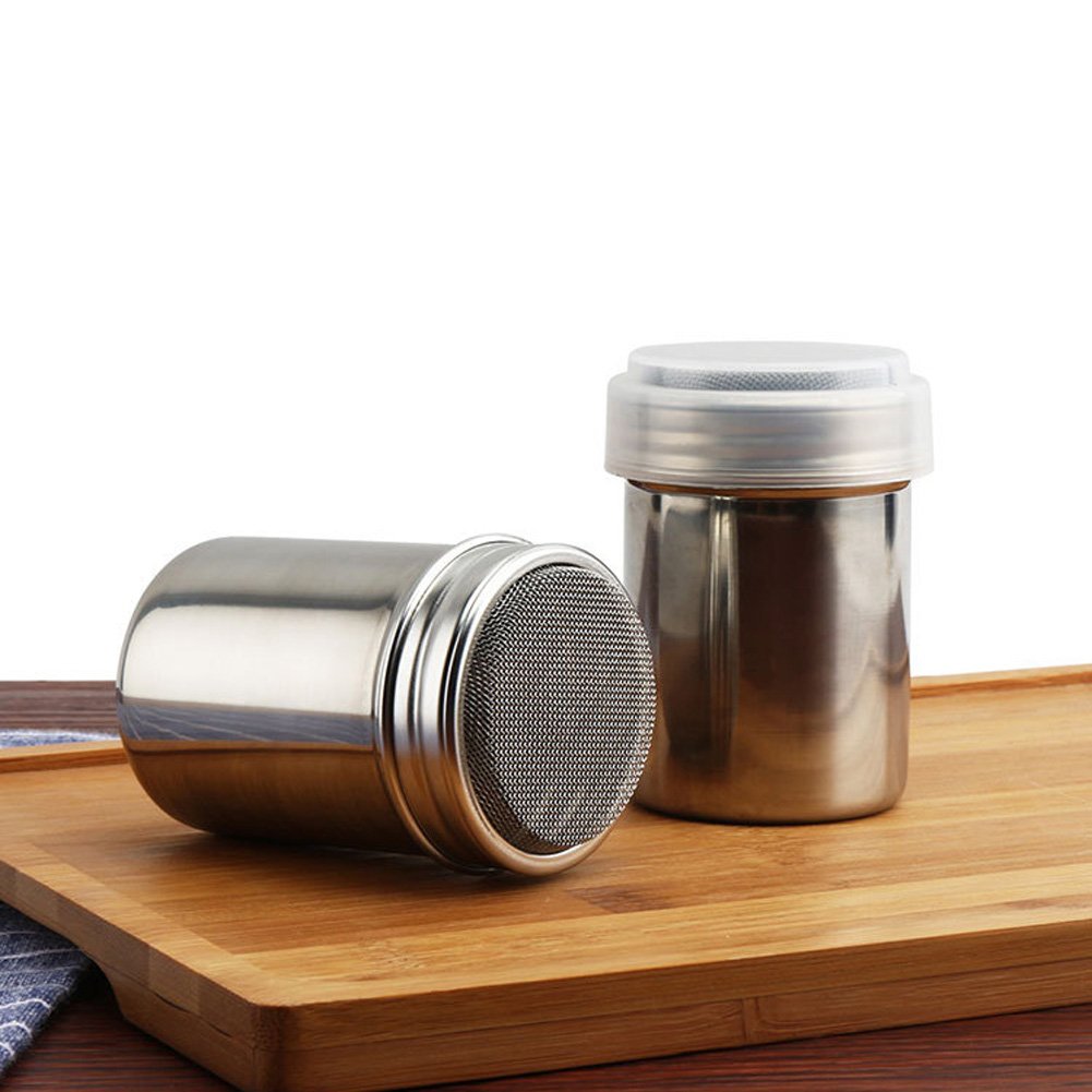 2 Pcs Chocolate Shaker Coffee Powder Cocoa Flour Icing Sugar Sifter Stainless Steel Mesh Shaker Powder Cans With Lid For For Bak