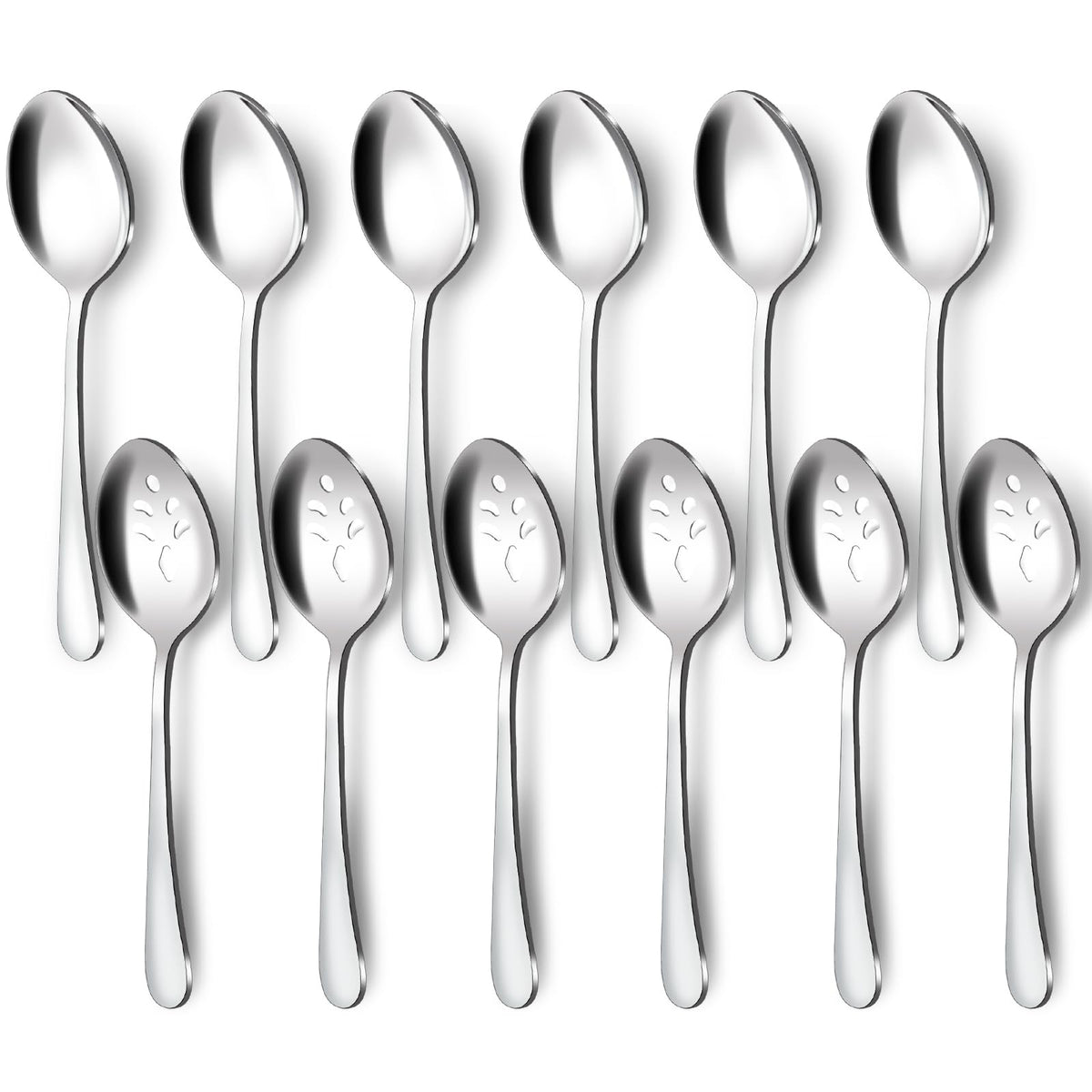 Bewos 12-Piece Serving Spoons Set, 6 Serving Spoons And 6 Slotted Spoons, 9.1-Inch Serving Utensils Set For Parties, Serving Spo