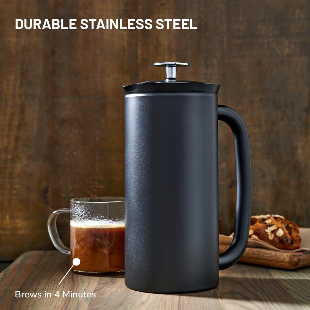 ESPRO P7 French Press Coffee Maker - Double-Walled Stainless Steel, 32 oz, Matte Black, Model 1032C2-17BK