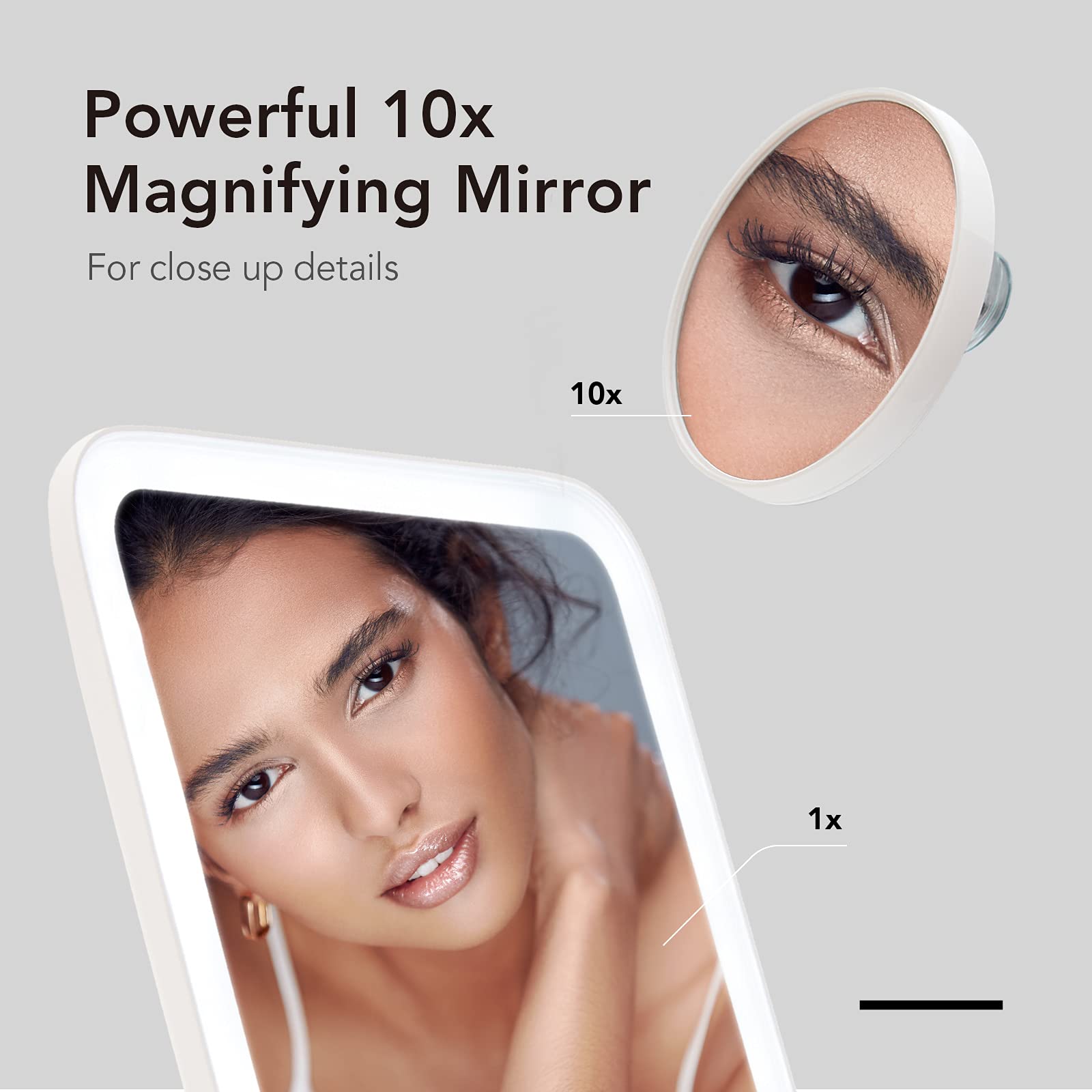 Fancii Rechargeable LED Travel Makeup Mirror with 3 Color Settings - Detachable 10x Magnifying Mirror, Dimmable Touch Light, Adj