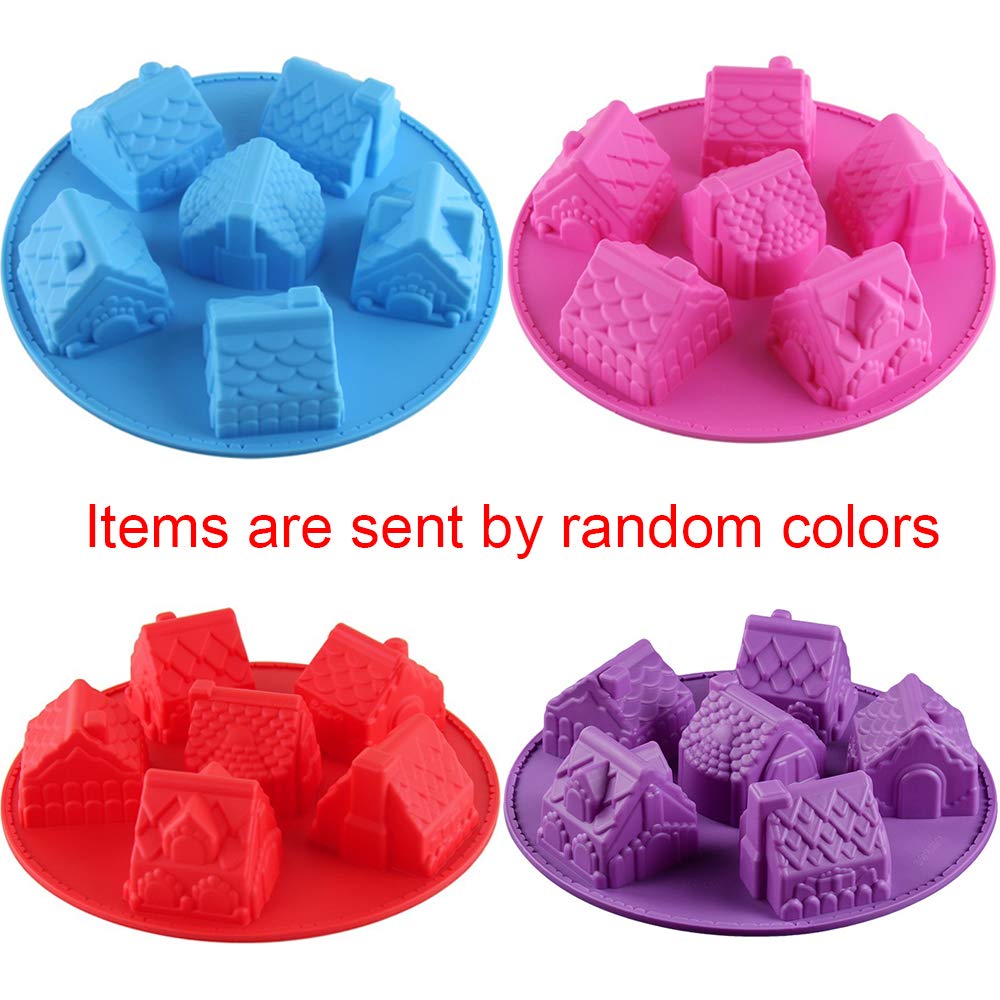 2Pcs 3D Christmas Gingerbread House Silicone Baking Mold, 6 Cavity Cozy Village House Silicone Muffin Cake Baking Pan Chocolate