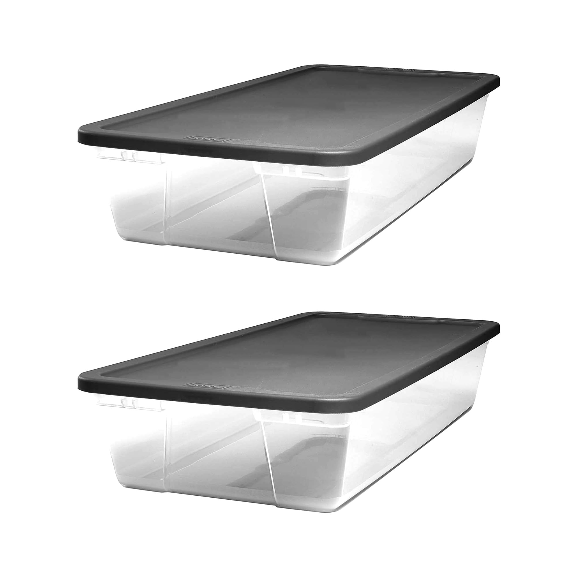 Homz 2 Pack Storage Bins, Clear Plastic Organizing Containers W/Gray Lids, 41 Quart