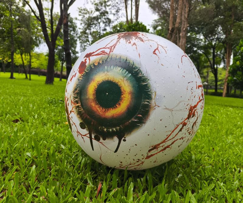 snatlly Halloween Inflatable Decoration 19.6 Bloody 3D Print Eyeball, White with Blood Splatter, Indoor Outdoor Spooky Yard Deco