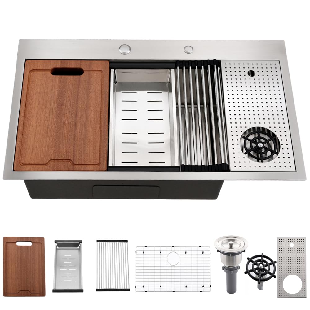 33X19 Drop In Kitchen Sink Workstation-Bokaiya 33 Inch Kitchen Sink With Glass Rinser Stainless Steel Drop In Workstation Sink 1