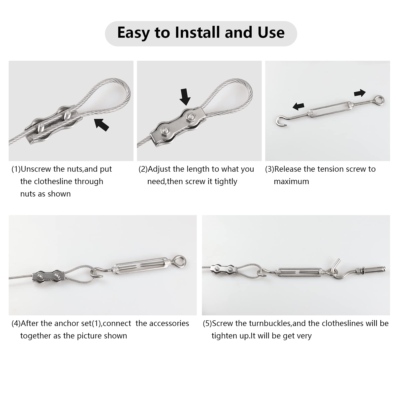 Clotheslines,20Ft Portable Windproof Clothes Rope Line With Stainless Steel Cable Tightener System Multipurpose Heavy Duty Laund