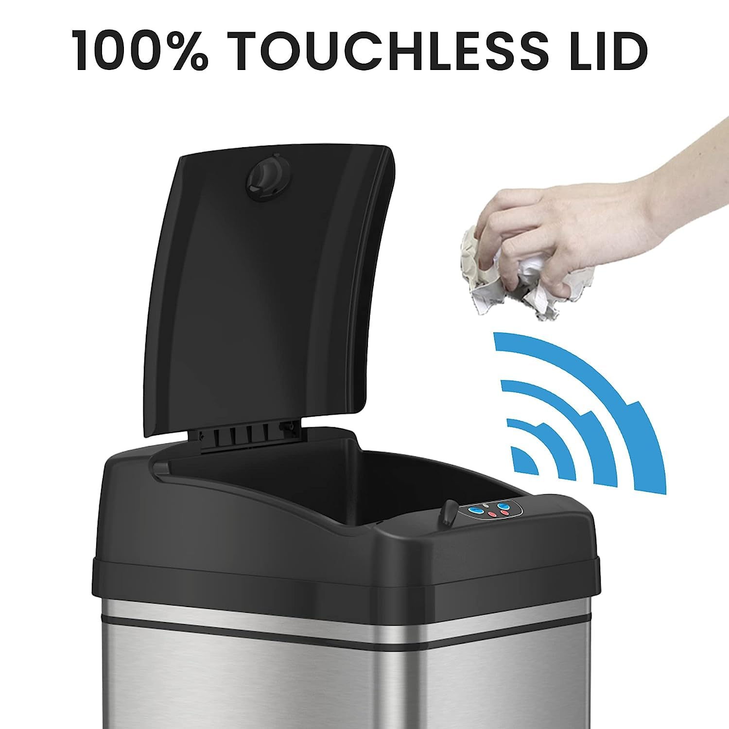 Itouchless Rolling 13 Gallon Sensor Kitchen Trash Can With Lid And Wheels, Odor Filter, Stainless Steel, Automatic Kitchen Trash
