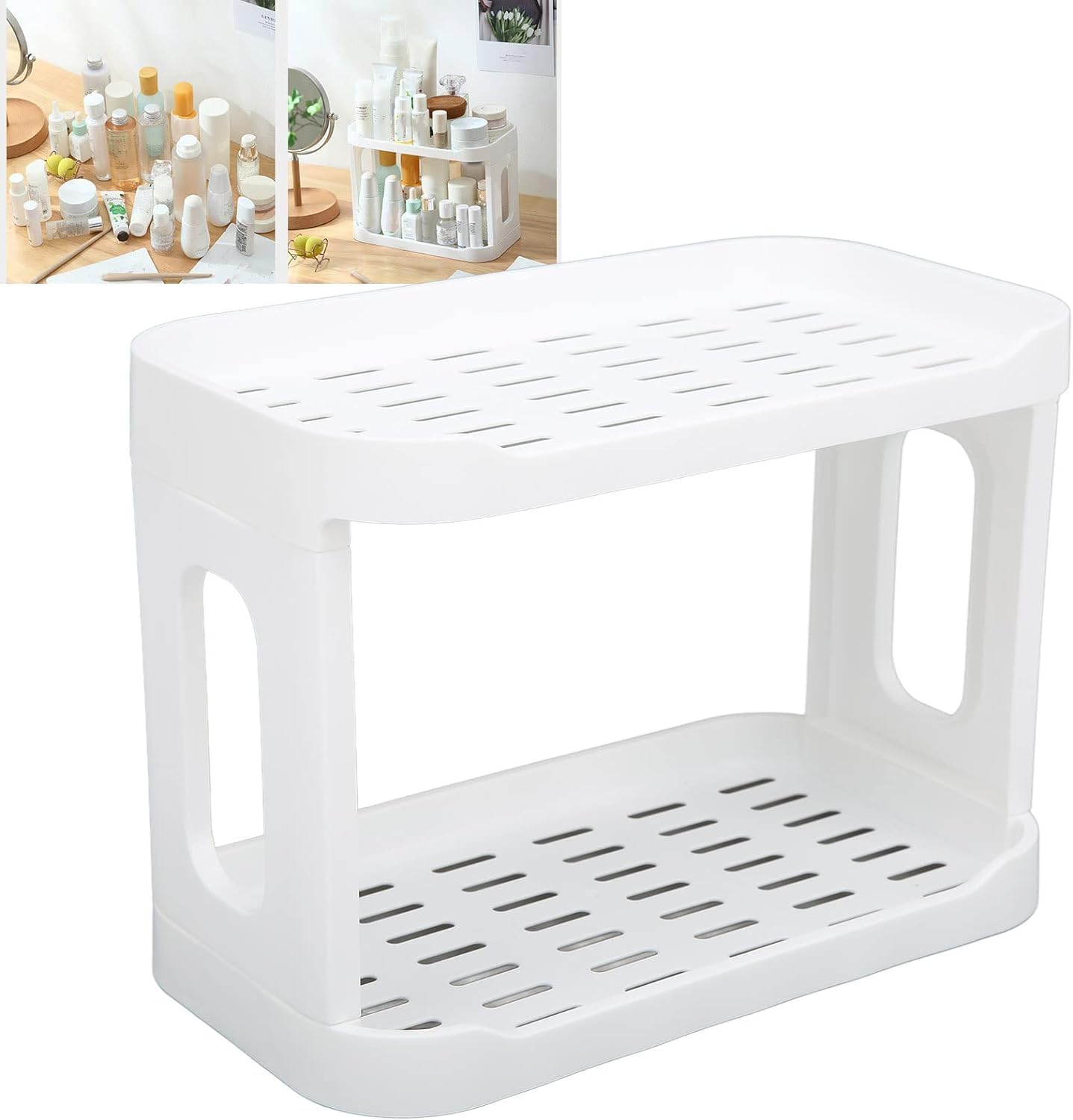 K.B. Sales Double Layer Foldable Rack Desktop Storage Rack For Office Home Kitchen Bathroom Stationery Top Organizer Vanity Tray