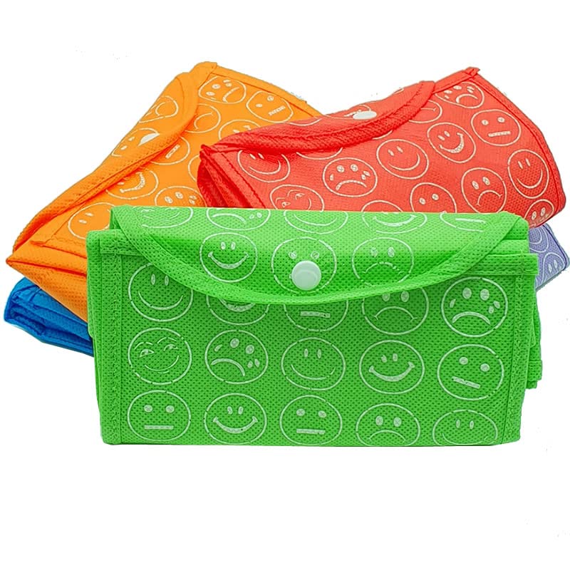 Trusmile Set Of 6 Foldable Reusable Bags Smiley Printed Bags 2 Kg Capacity