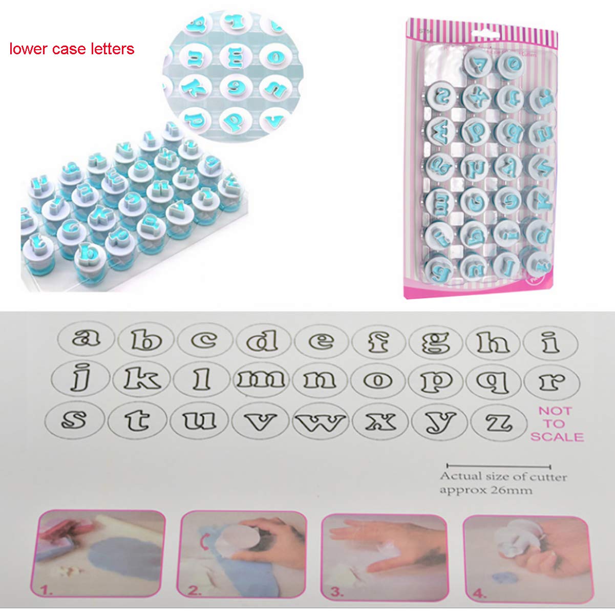 Alphabet Letters Molds, 26Pcs Plunger Cutters, Lower-Case Fondant Letter Cutters, Fondant Cake Biscuit Mold, Cake Decorating Too