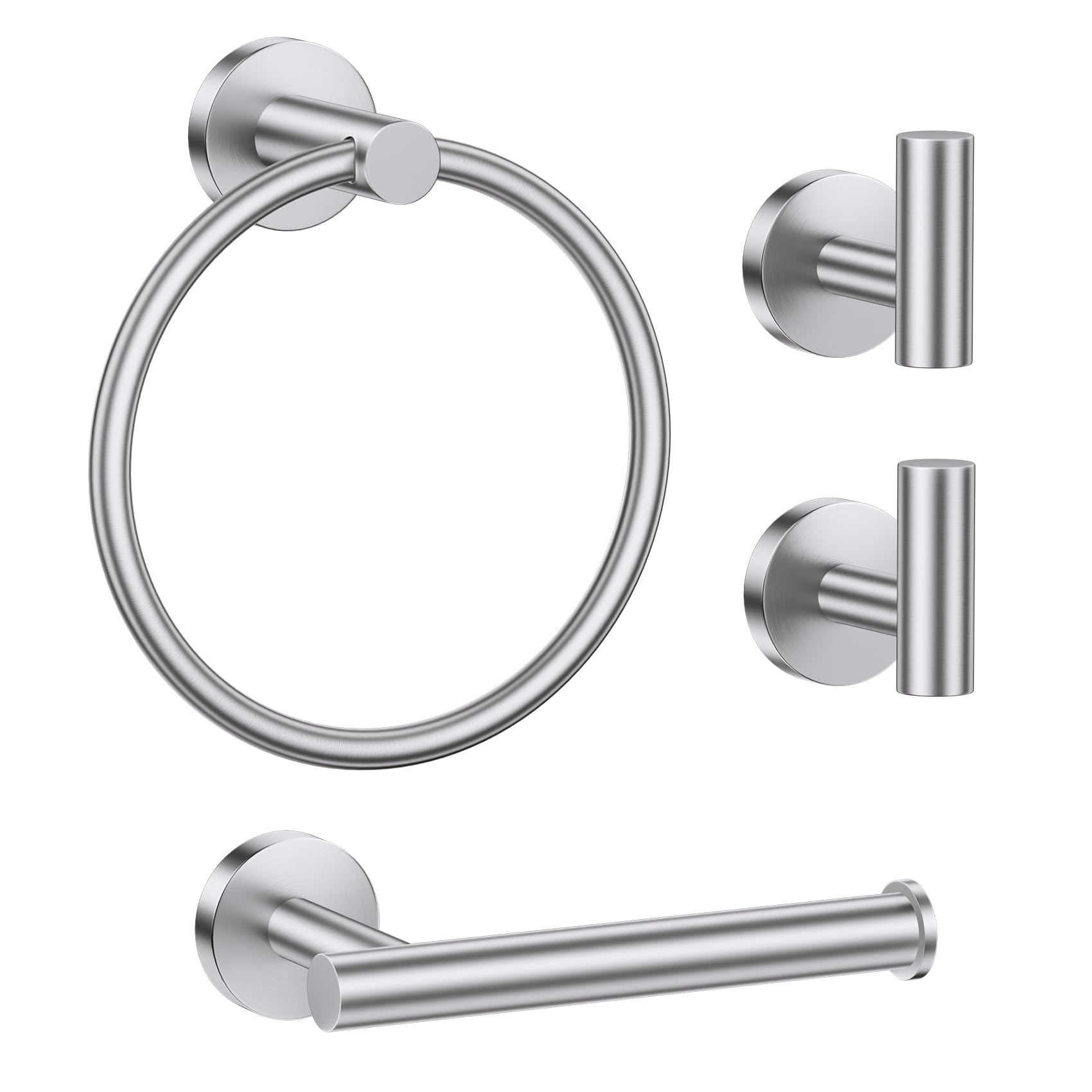 Lairuier Bathroom Hardware Set  4-pieceTowel Bar Set Include Toilet Paper Holder Towel Ring and 2 Towel Hooks Stainless Steel Wall Mounted Bathroom Hardware Accessories Set (Brushed Finish)