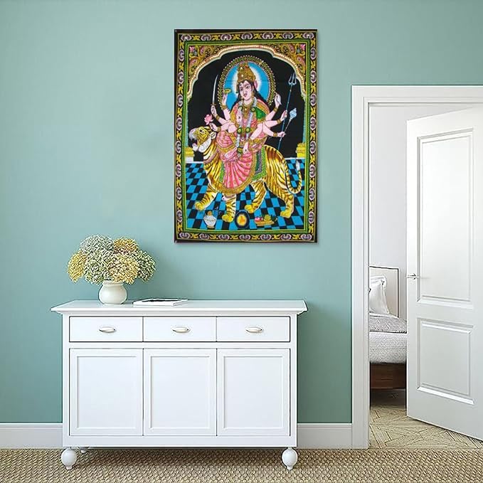 Rastogi Handicrafts Cotton Wall Hanging Indian 40'' X 30'' Poster Size (Durga-G)