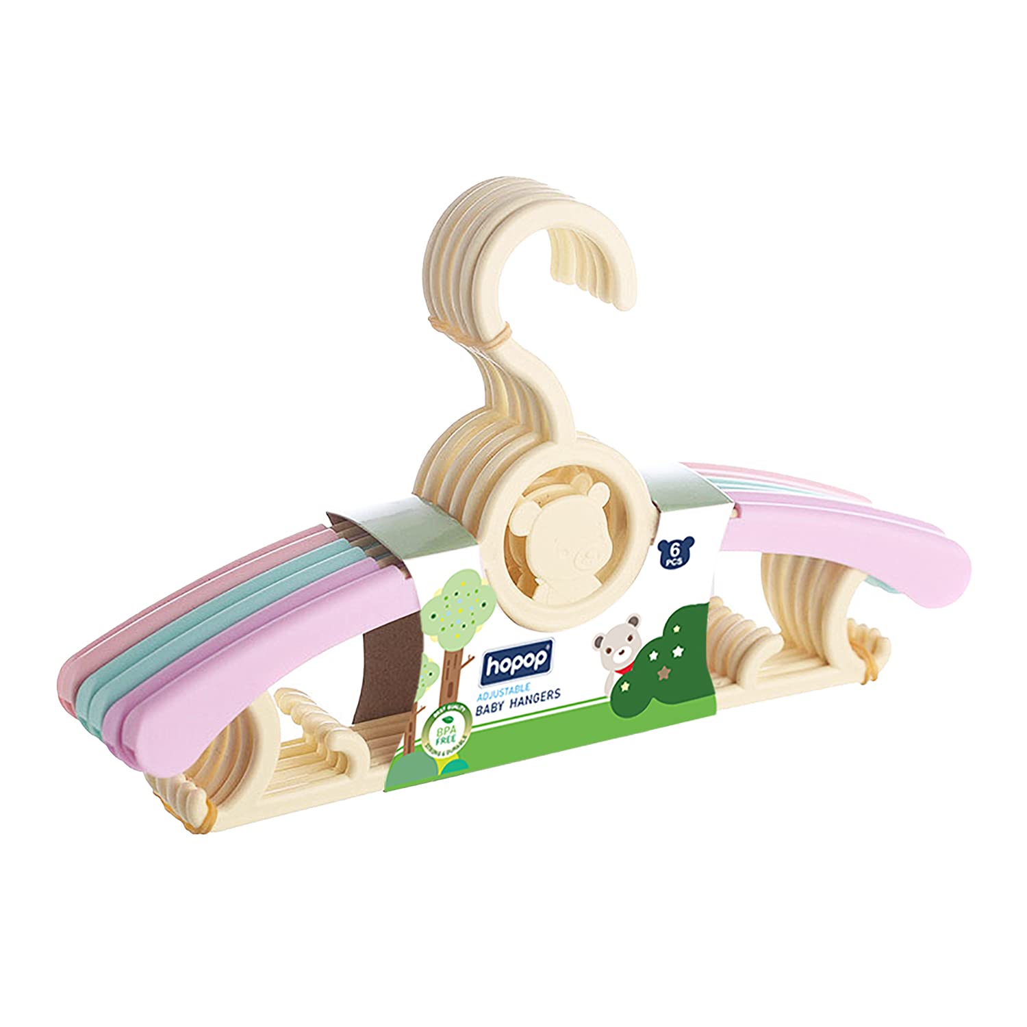 Hopop Kids Hanger | Telescopic Adjustable Anti Slip Plastic Hanger For Baby & Kids Clothes | Extendable For Wardrobe | Multicolo