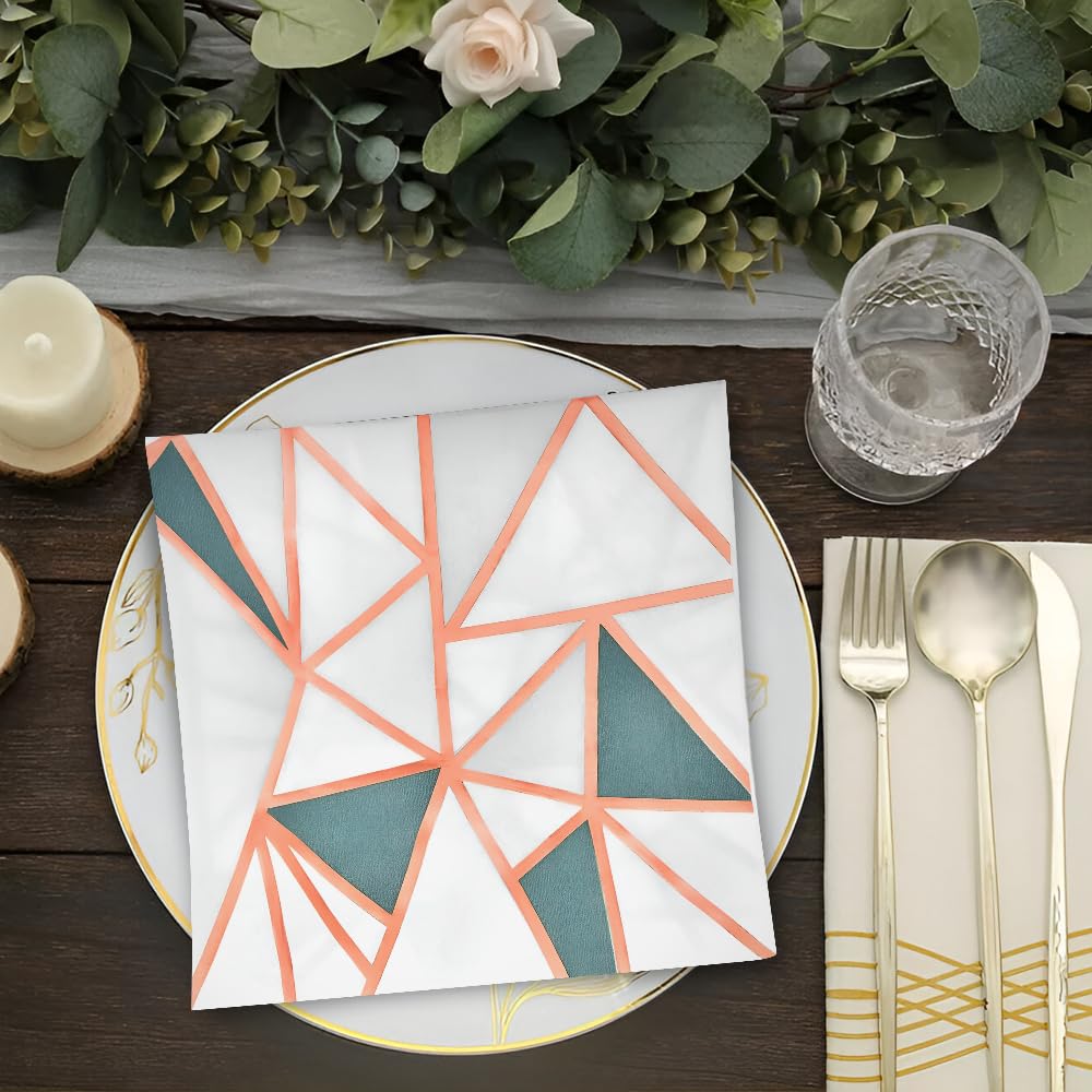Premium Mosaic Rose Gold Foil-Stamped Napkins - 24 Packs Of 20 - Elegant, Ultra-Soft & Decorative Printed Design For Parties, We