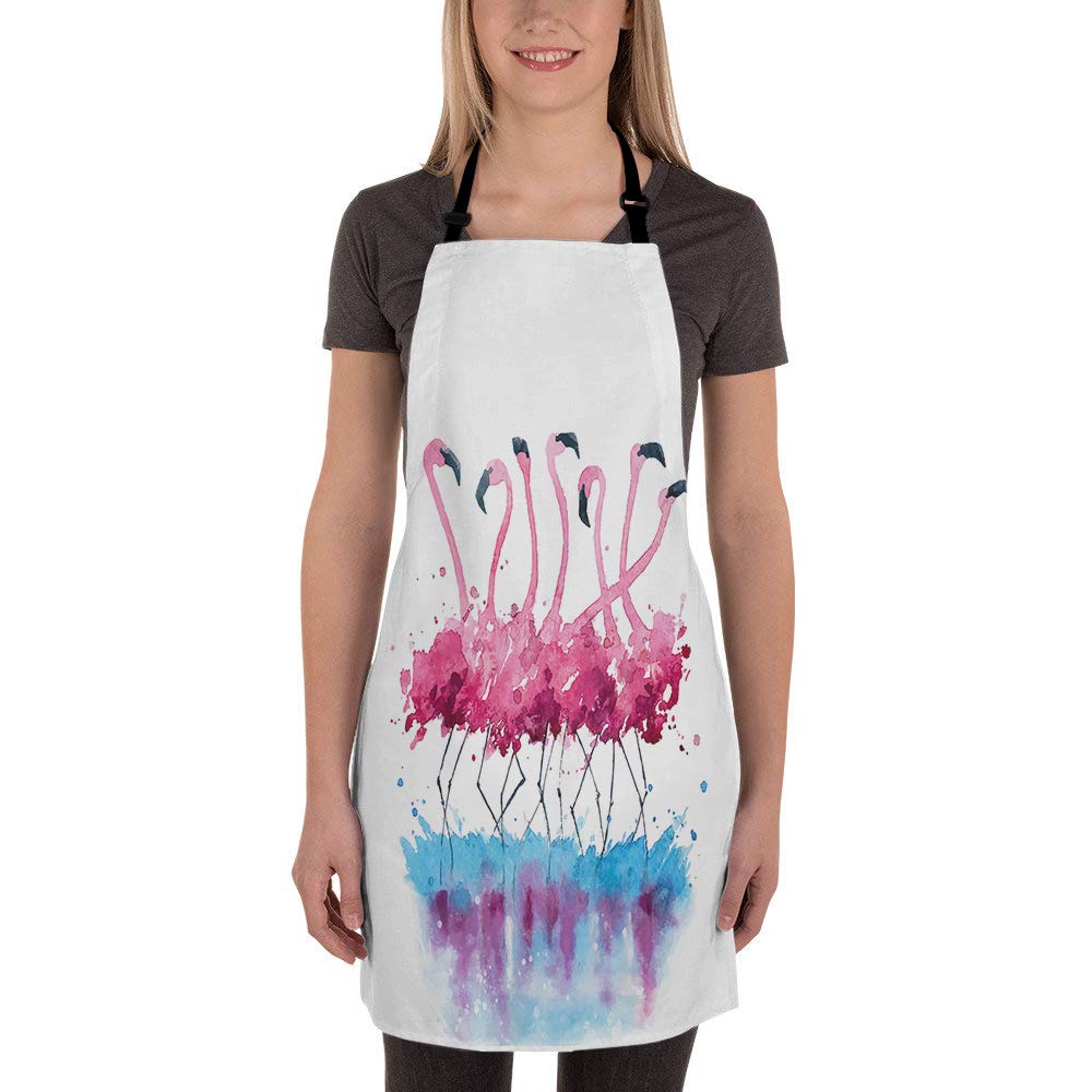Moslion Flamingo Apron 31x27 Inch Tropical Love Birds Feather Romance Brushstroke Splash Watercolor Kitchen Chef Waitress Cook Aprons Bib with Adjustable Neck for Women Men Girls
