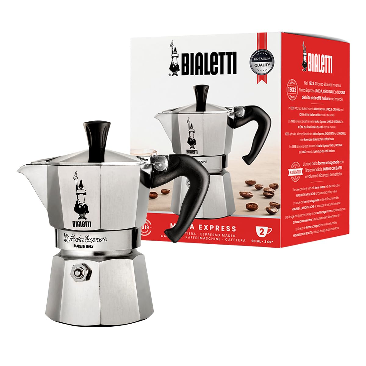 Bialetti Moka Express Export Espresso Maker 90 ml  Silver