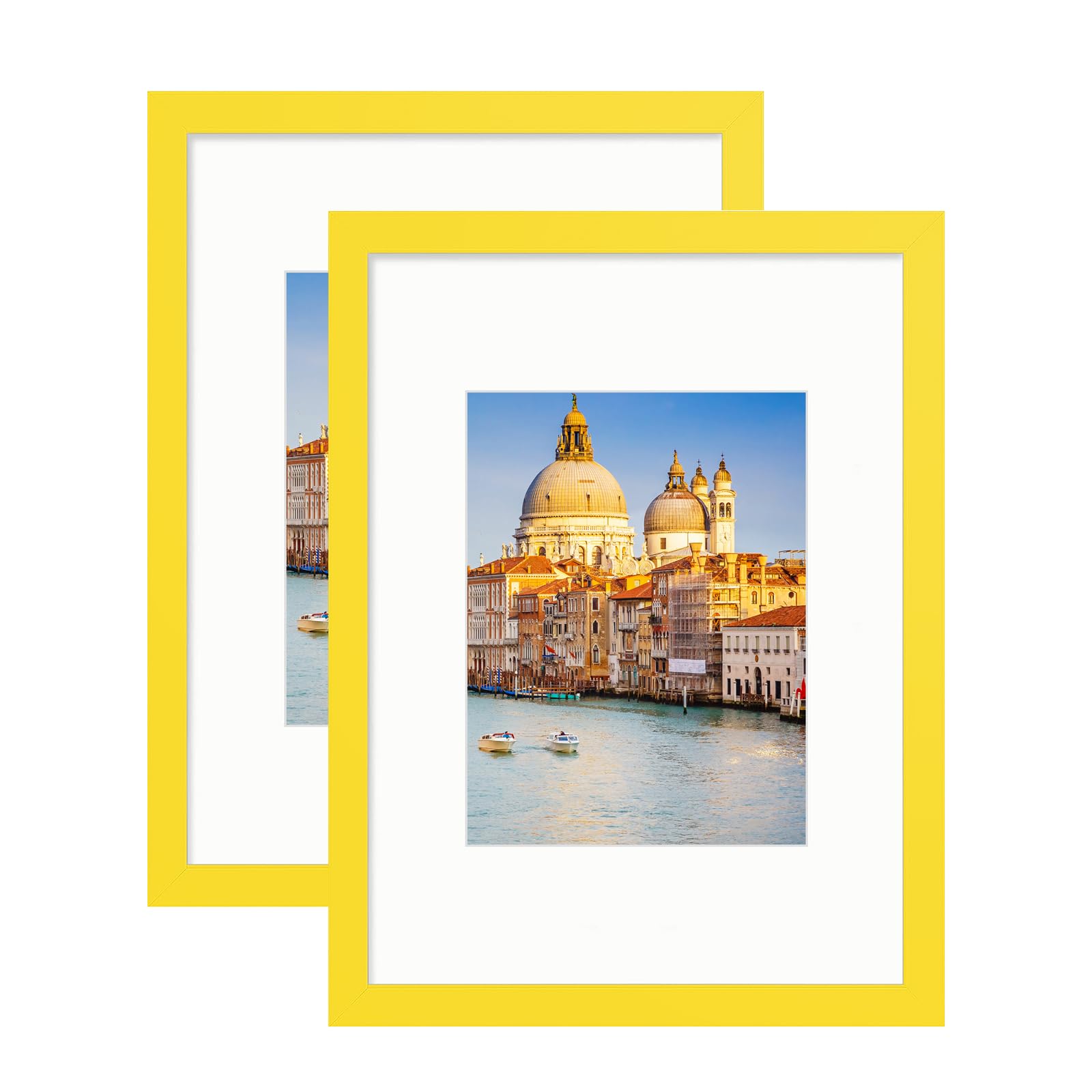 wyooxoo 9x12 Picture Frame Set of 2 Made of Solid Wood Yellow Photo Frames Display Pictures 6x8 with Mat or 9x12 Without Mat Col