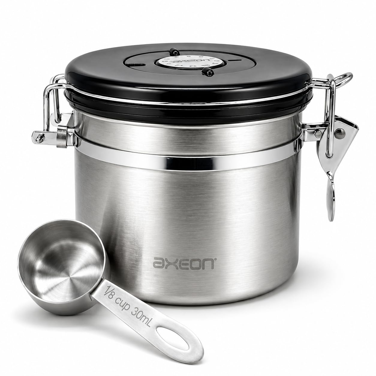 Axeon Airtight Stainless Steel Coffee Canister With Scoop Spoon  800 Ml | Coffee Bean Storage Container For Loose Leaf Tea, Cof