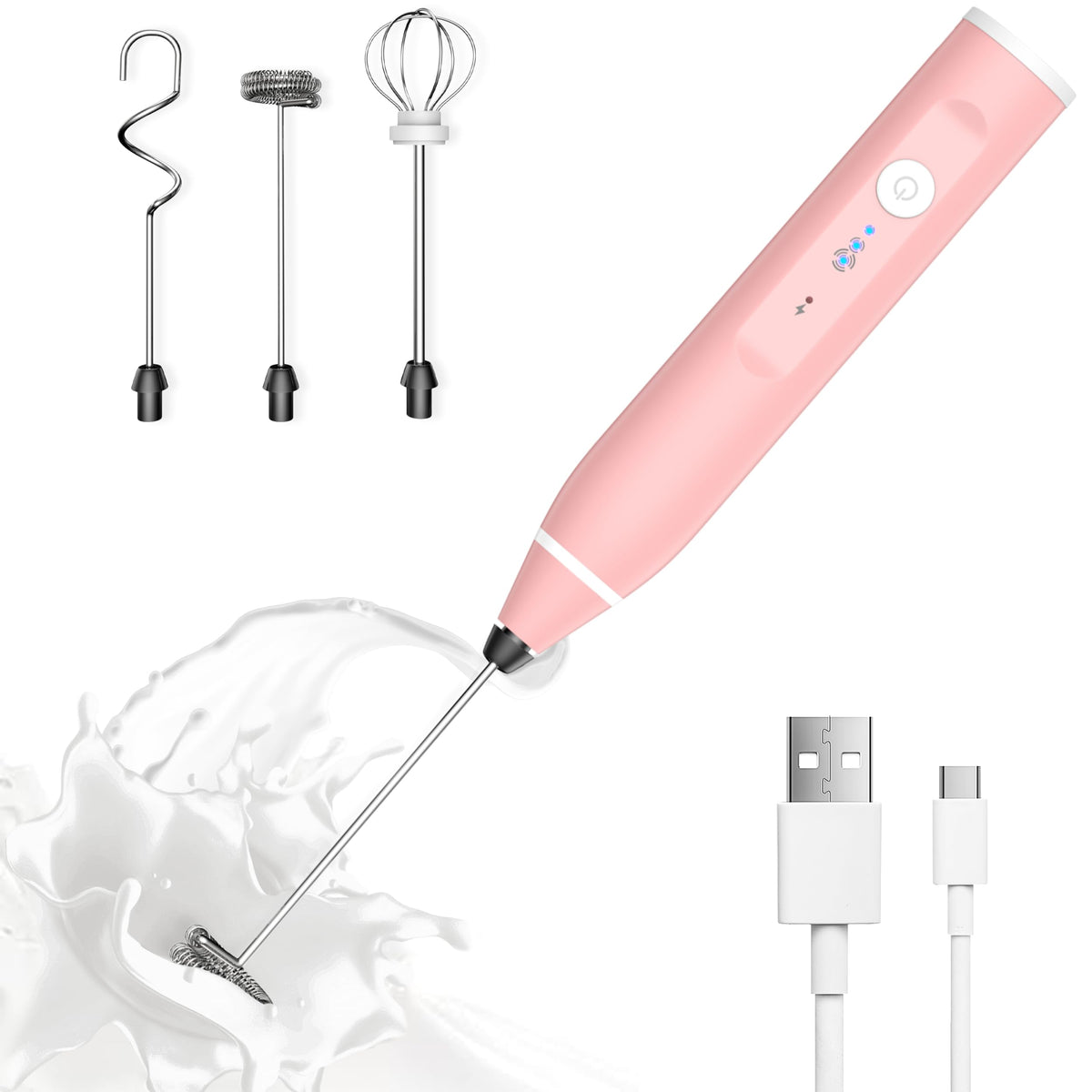 Milk Frother Rechargeable Handheld Electric Whisk Coffee Frother Mixer With 3 Stainless Whisks 3 Speed Adjustable Foam Maker Ble