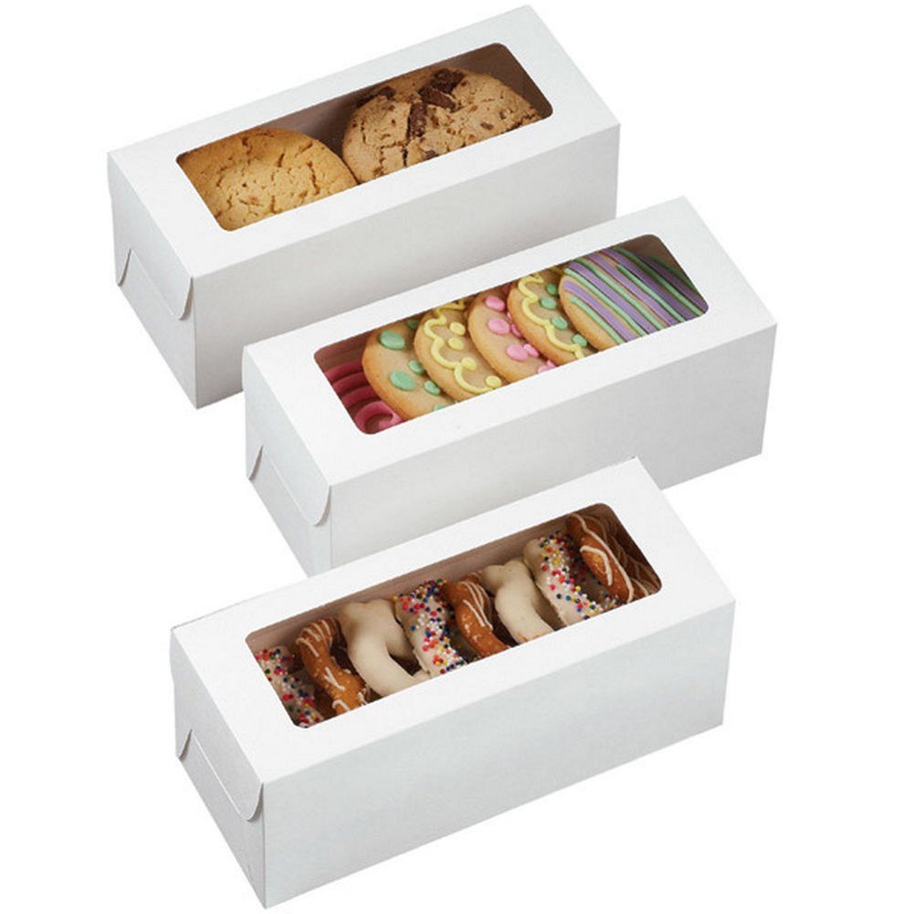 Wl White Rectangle Window Cookie Boxes - 8In. X 3.25In. X 3.25In. - Set Of 3
