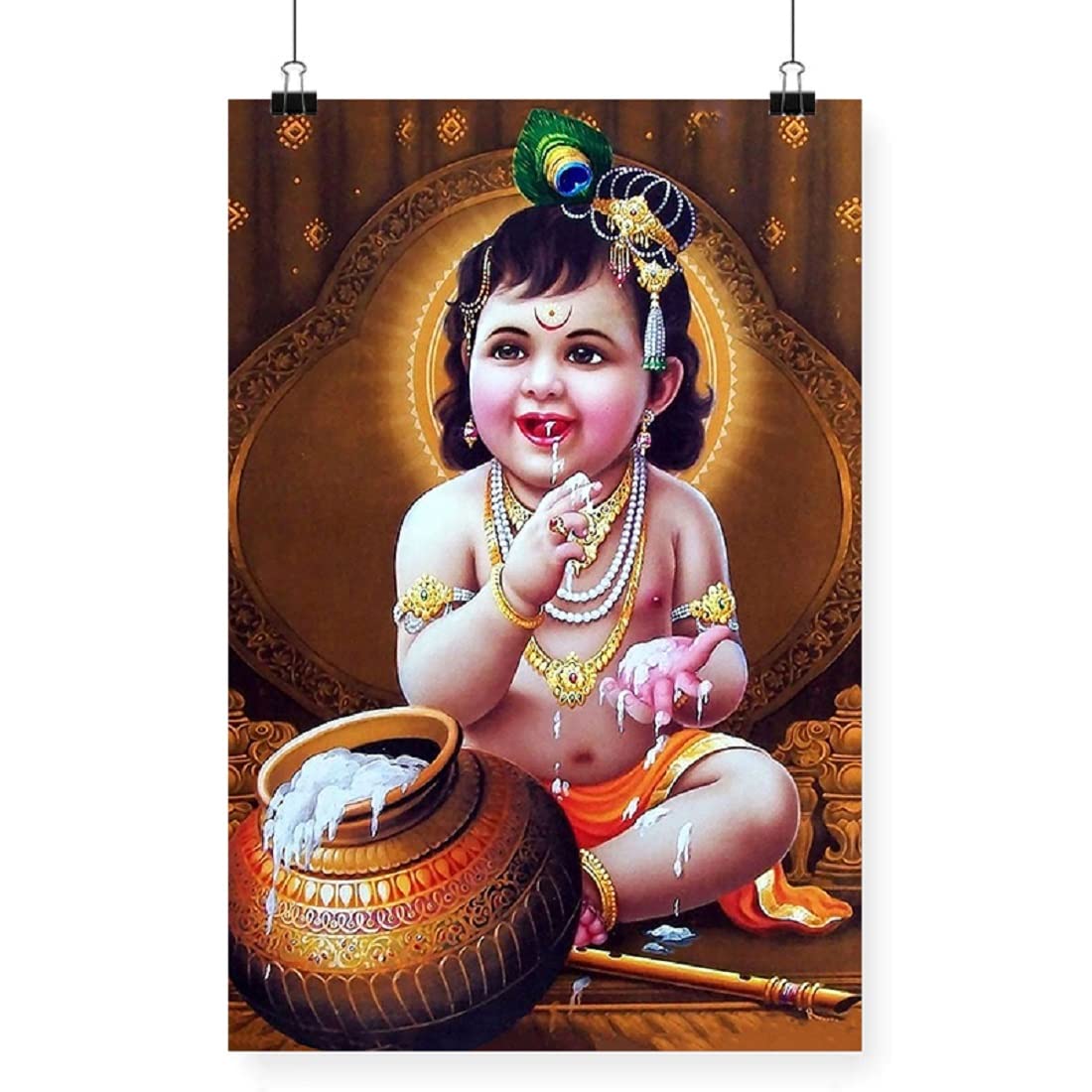 Manial Paper Religious Baby Krishna Artwork, Multicolour, Printed, 12 X 18 Inch