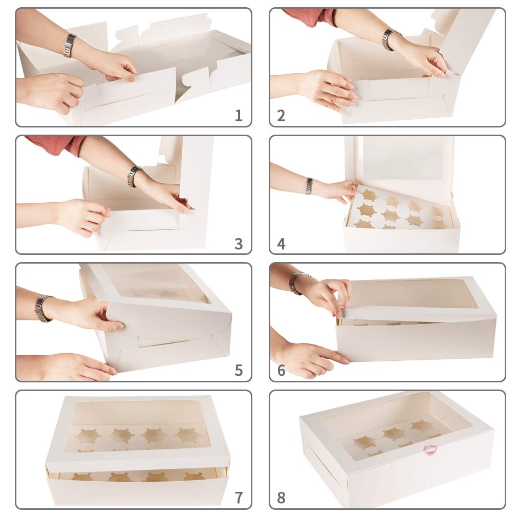 YunKo 15 Pack Dozen Cupcake Boxes White Cupcake Containers with Window Fit 12 Cupcakes or Muffins