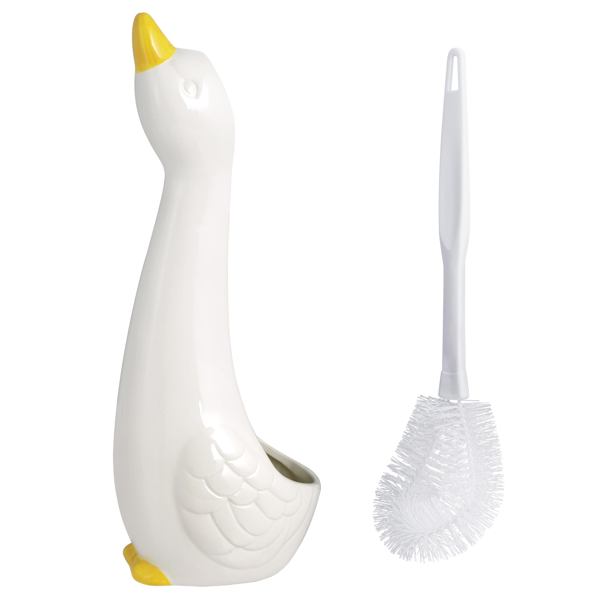 Allure Home Creation Duck Ceramic Toilet Brush Holder Set - White Duck - Model XBRDK00