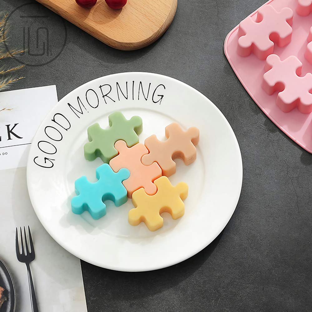 Moldfun 2 Pack Puzzle Piece Silicone Molds For Making Chocolate Candy Gummy Jello Jelly Baking Cake Cookie Mini Soap Resin Wax C