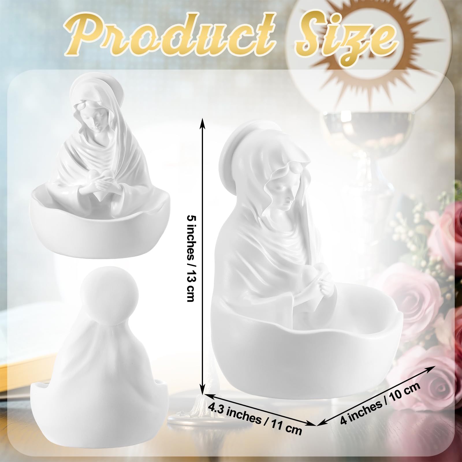 Lineshading Our Lady of Grace Statue Virgin Mary Keepsake Rosary Holder, 5 Blessed Mother Statues, Resin Relic, Catholic Gifts f