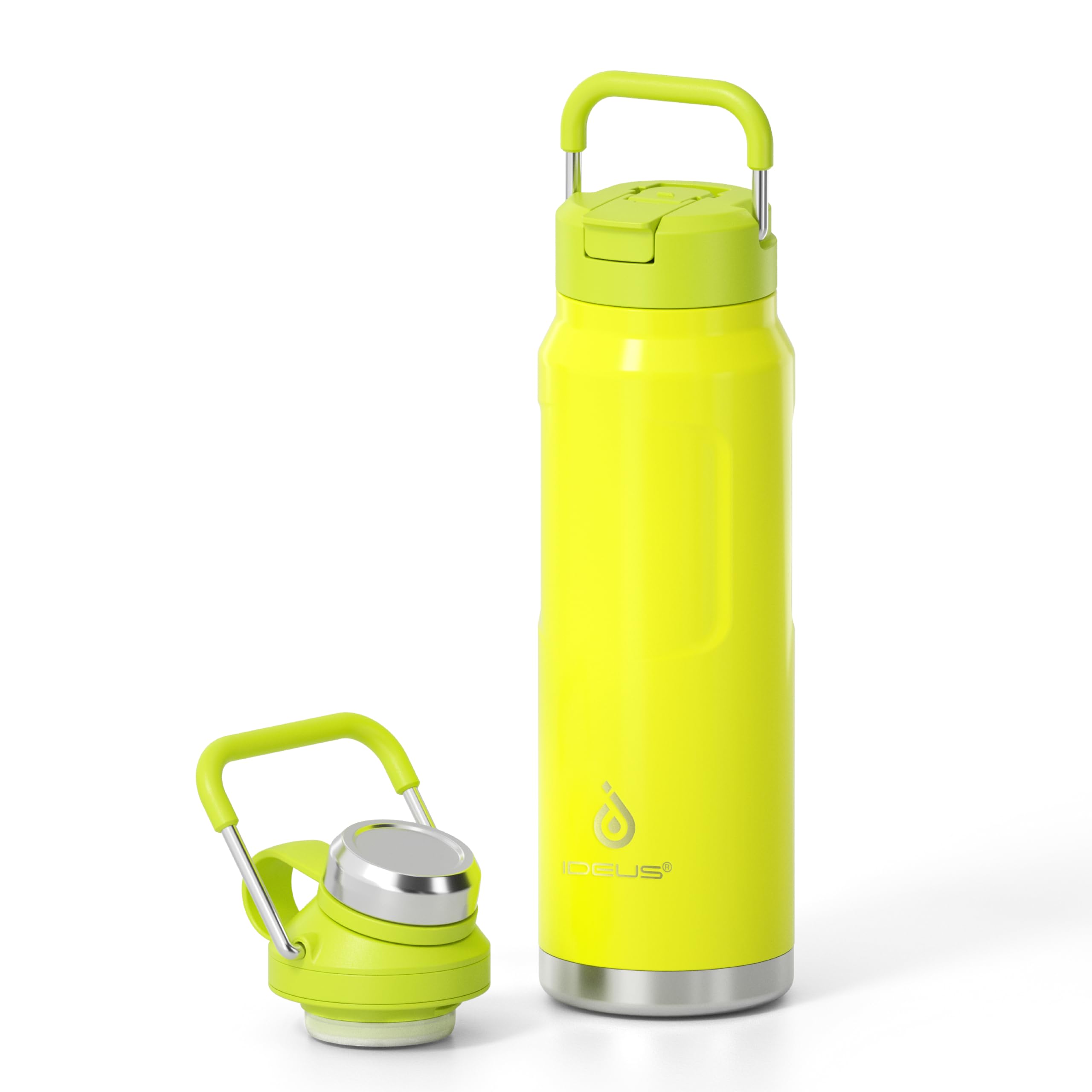 IDEUS 32oz Insulated Stainless Steel Water Bottle with 2 Lid, Yellow