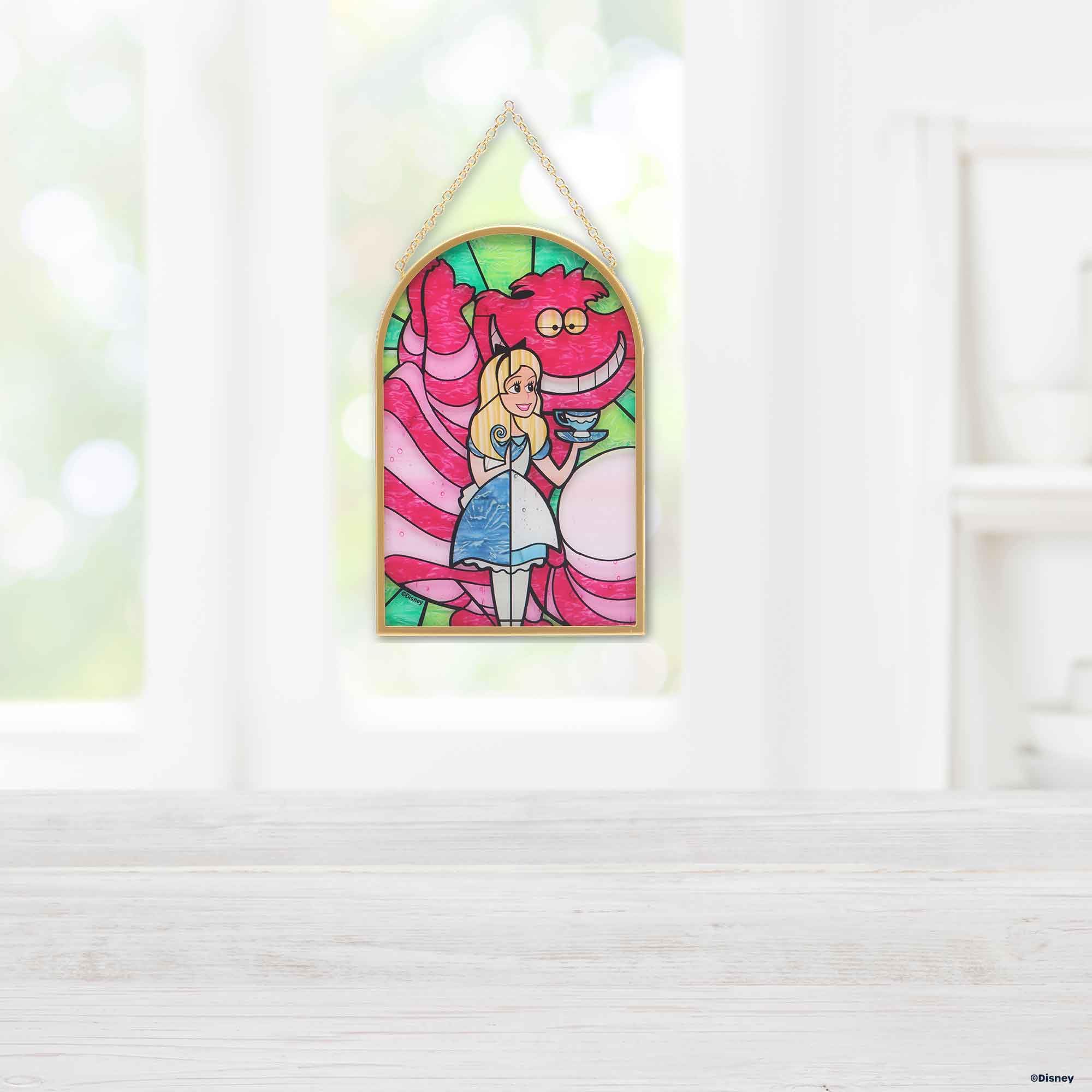 Open Road Brands Disney Alice in Wonderland and Cheshire Cat Hanging Glass Wall Decor - Beautiful Alice Wall Art for Home