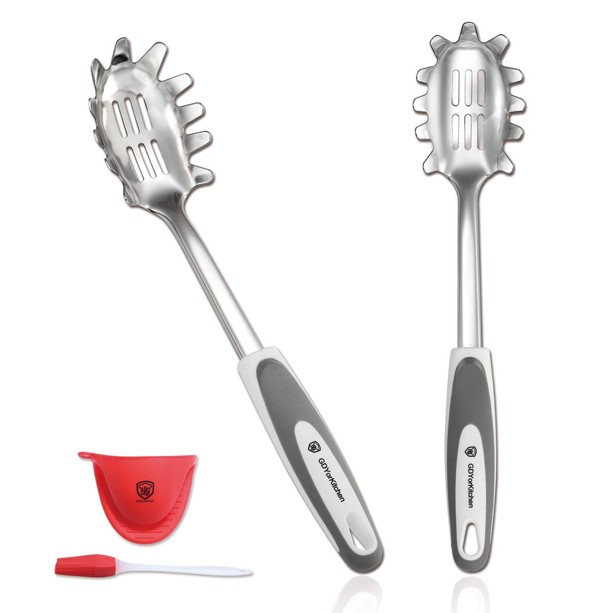 Premium Spaghetti Spoon Server Set - Stainless Steel Slotted Pasta Spoon And Fork With Comfortable Grip Design - Ideal For Servi