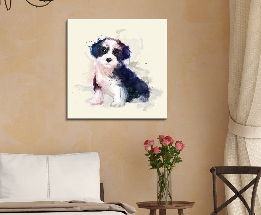 Wall26 Square Dog Series Canvas Wall Art - Watercolor Style Black And White Hair Dog - Giclee Print Gallery Wrap Modern Home Art