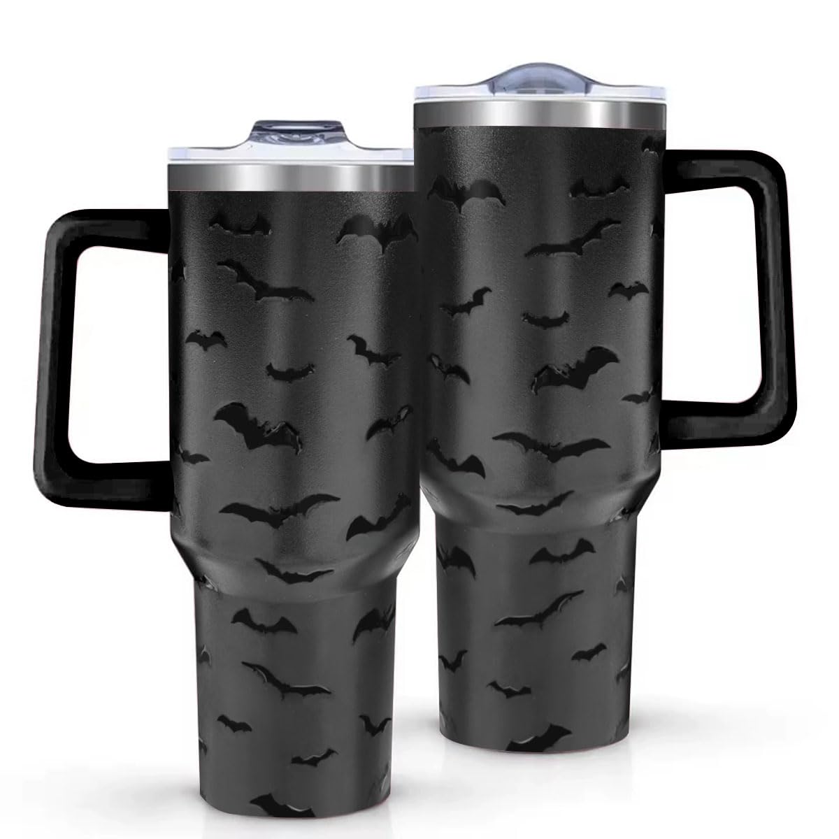 40oz Halloween 5D Bat Print Tumbler with Handle and Straw, Birthday,Thanksgiving,Christmas Holiday Gifts For Women Men Adults,St