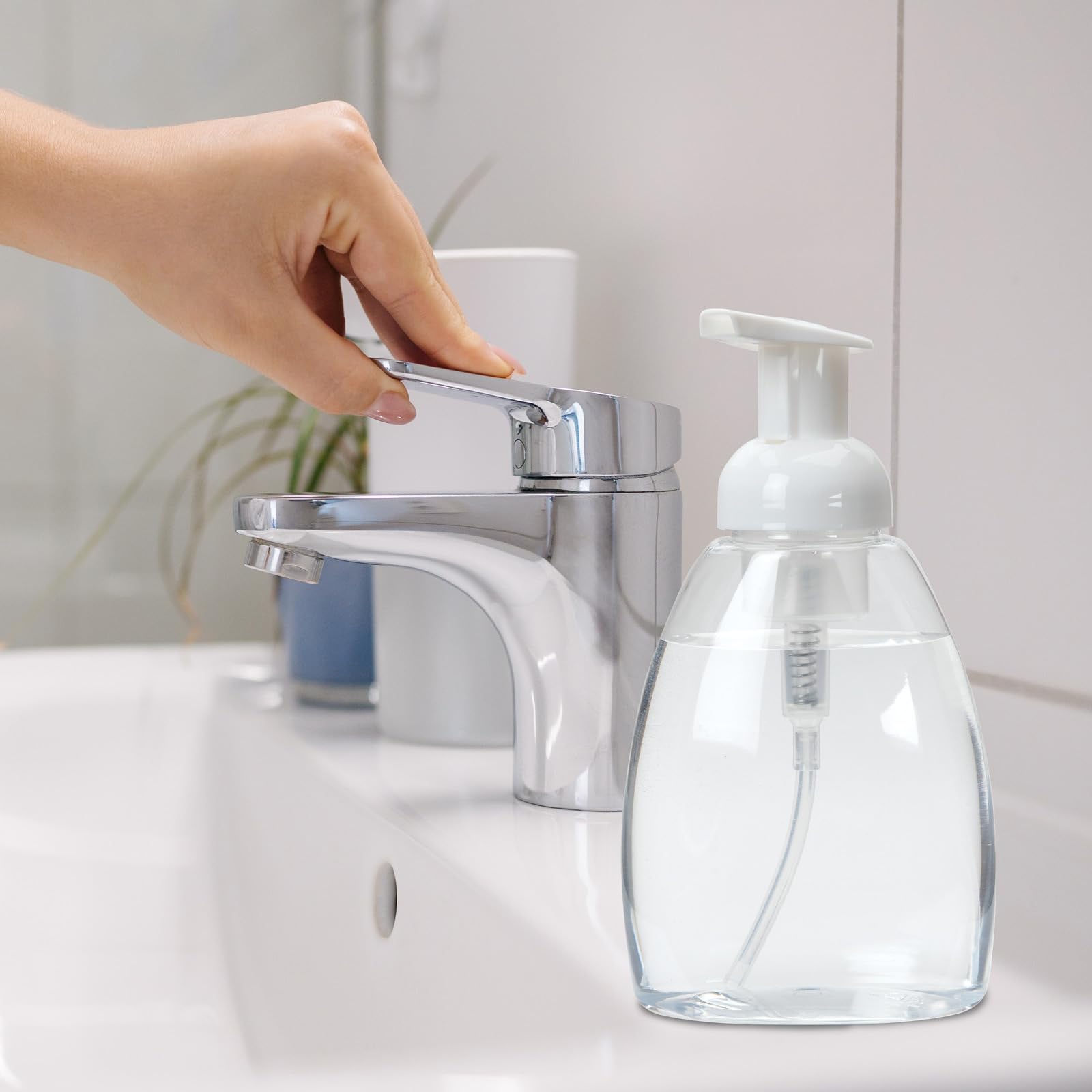 Ginger Lily Farms Foaming Soap Dispenser, Refillable Plastic Pump Bottles For Liquid Hand Soap, 12 Oz. Clear Bottle With White P