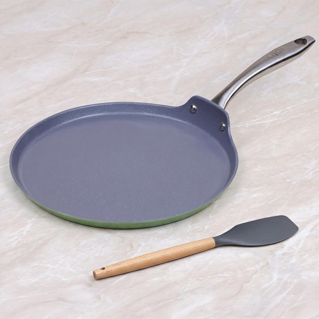 Asai Ceramic Non Stick Dosa Tawa 28Cm With Silicone Spatula | 100% Toxin Free | Superior Swiss Ceramic Cookware | Gas & Inductio