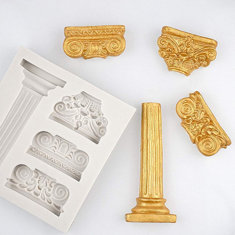 Set Of 2 Roman Column Silicone Fondant Mold Greek Marble Pillars Bas Relief Retro European Pattern Clock Gumpaste Chocolate Cand