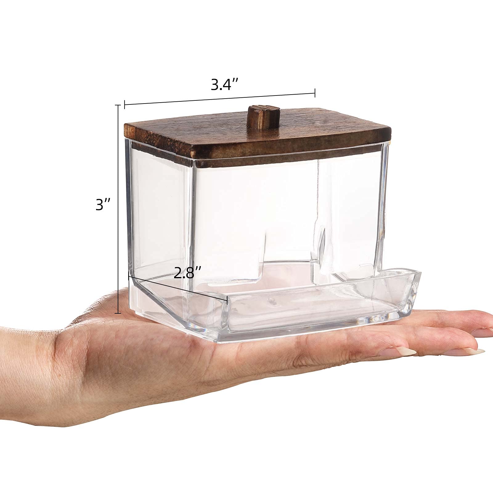 Tbestmax 7 Oz Cotton Swab Pads Holder, Qtip Cotton Buds Ball Dispenser, Bathroom Containers Apothecary Jar For Storage Brown Woo