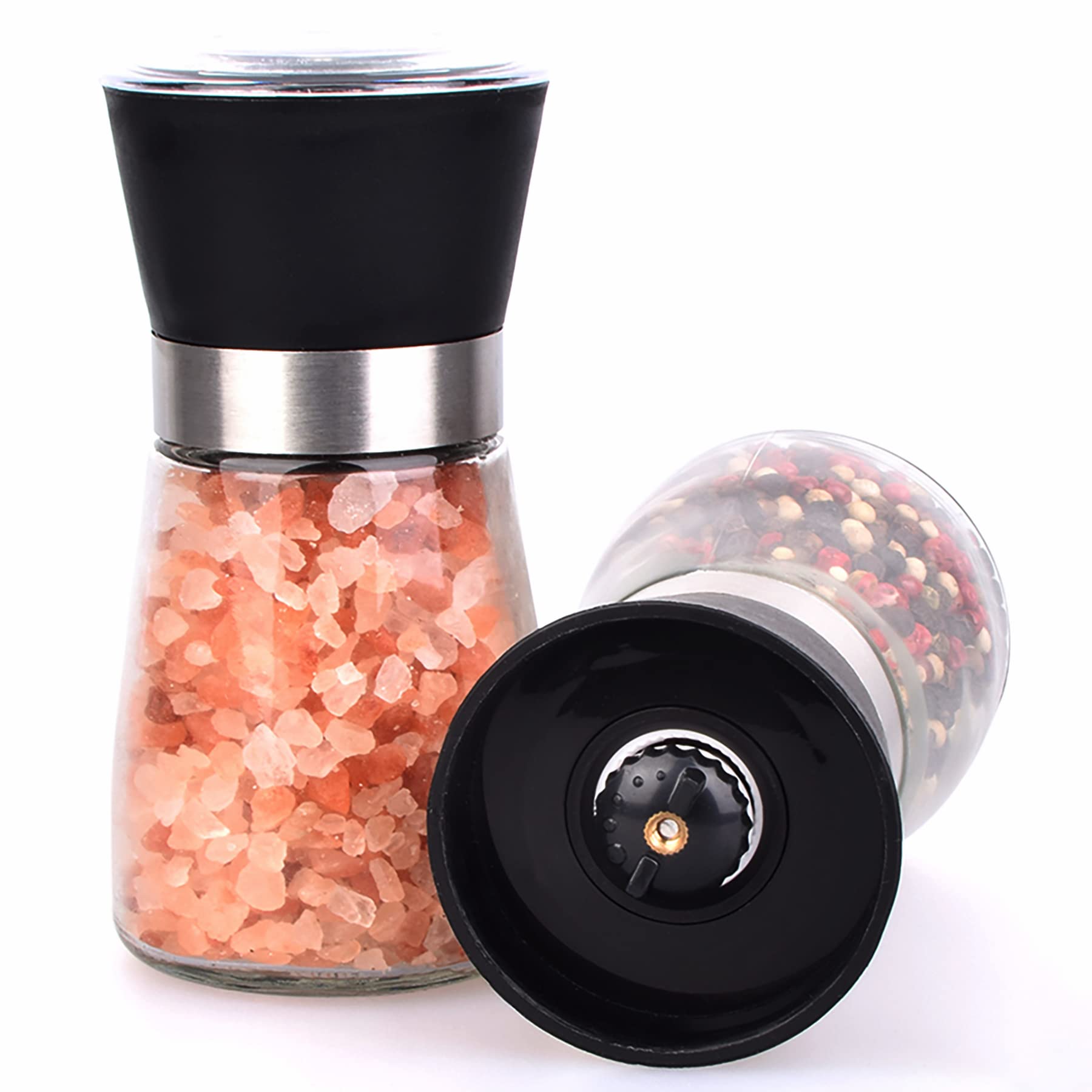 ErrandsHelper Salt and Pepper Grinder Set, Refillable Glass Shakers, 2.5" x 5.1", Clear - S&PGS Model