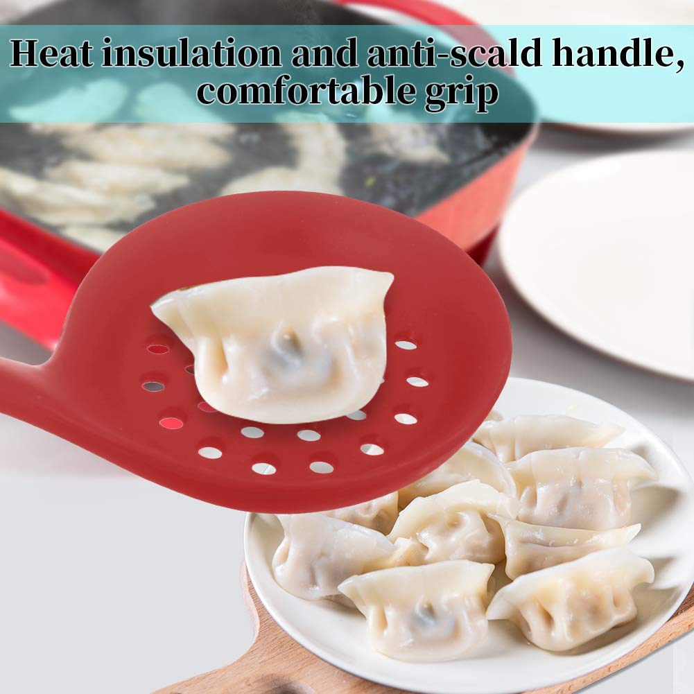77L Slotted Spoon, Heatproof Skimmer Strainer Slotted Spoon, Seamless One-Piece Non-Stick Cooking Silicone Scoop Ladle With Ergo