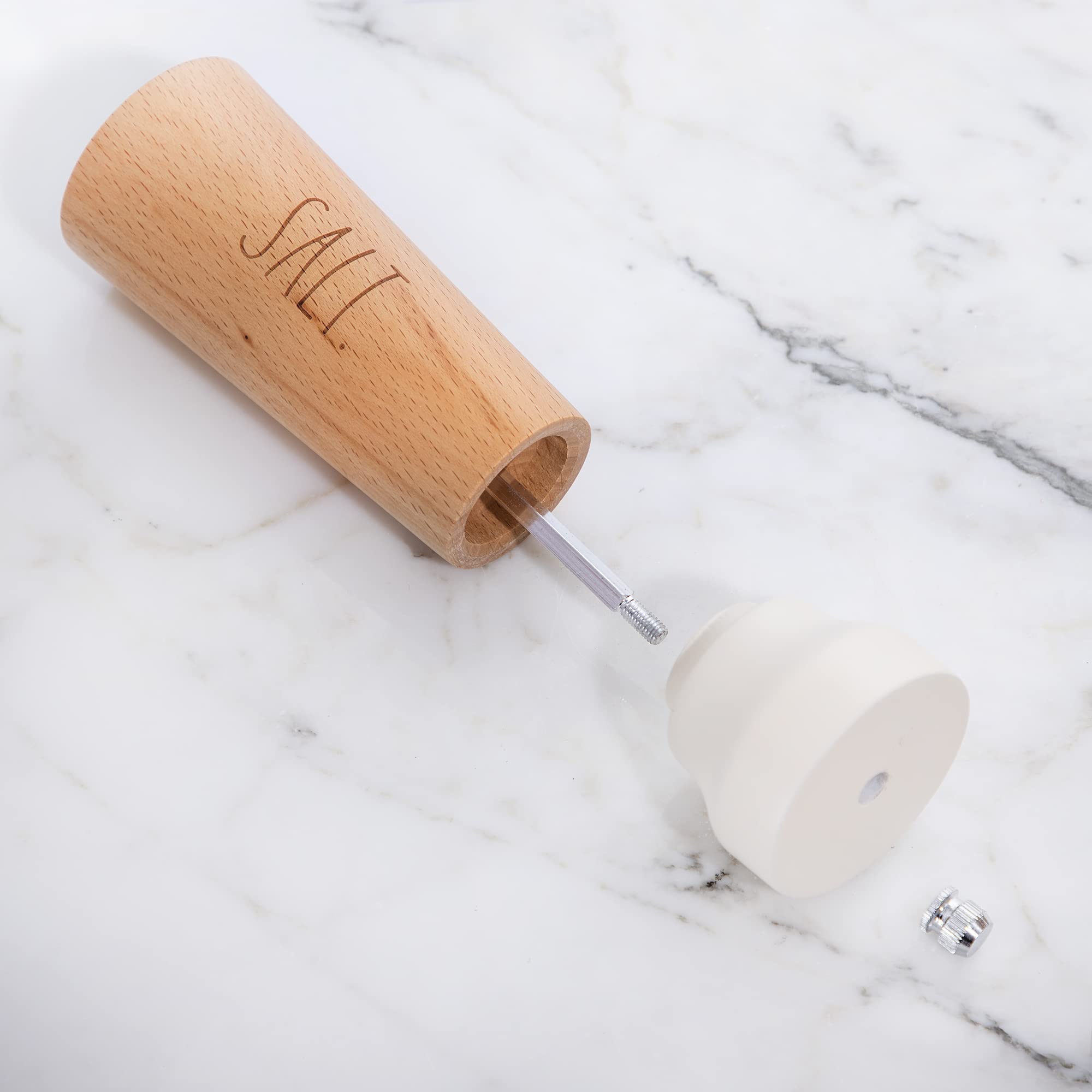 Rae Dunn Set Of 2 - Bamboo Sea Salt Pepper Grinder - Classy Salt And Pepper Shakers - Pepper Mill & Salt Mill