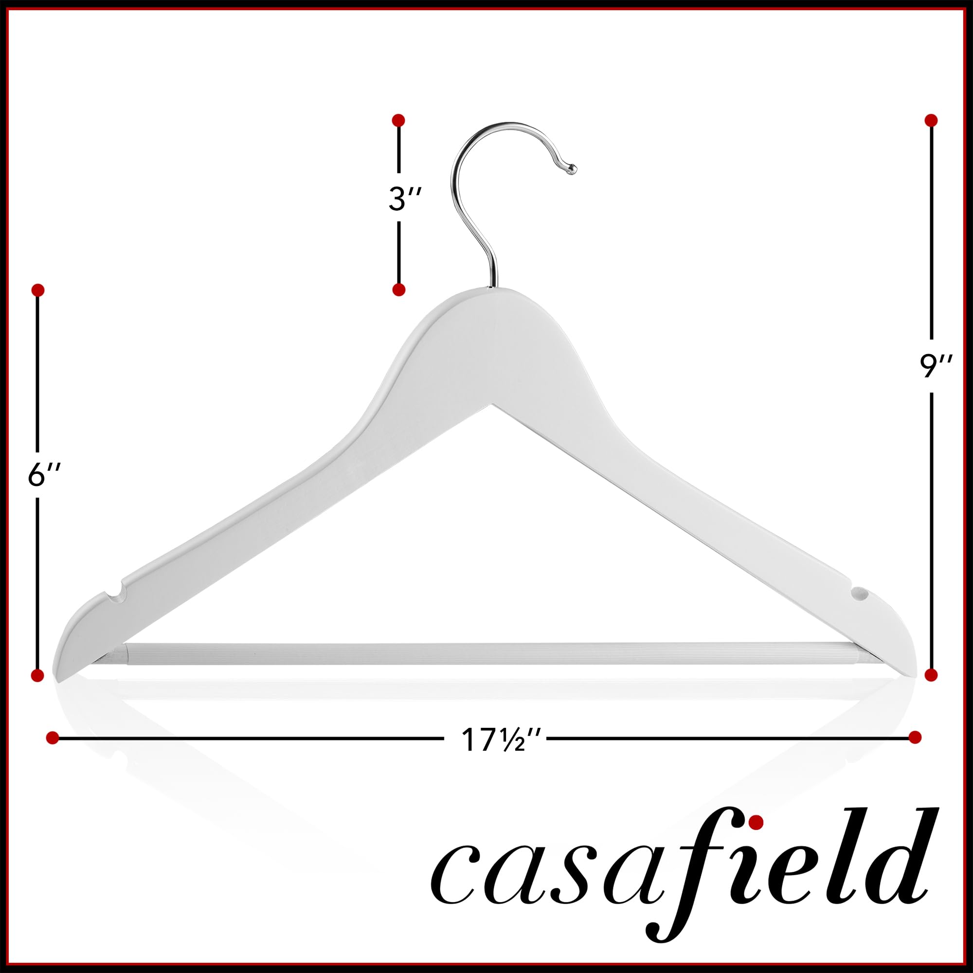 Casafield - 40 White Wooden Suit Hangers - Premium Lotus Wood With Notches & Chrome Swivel Hook For Dress Clothes, Coats, Jacket