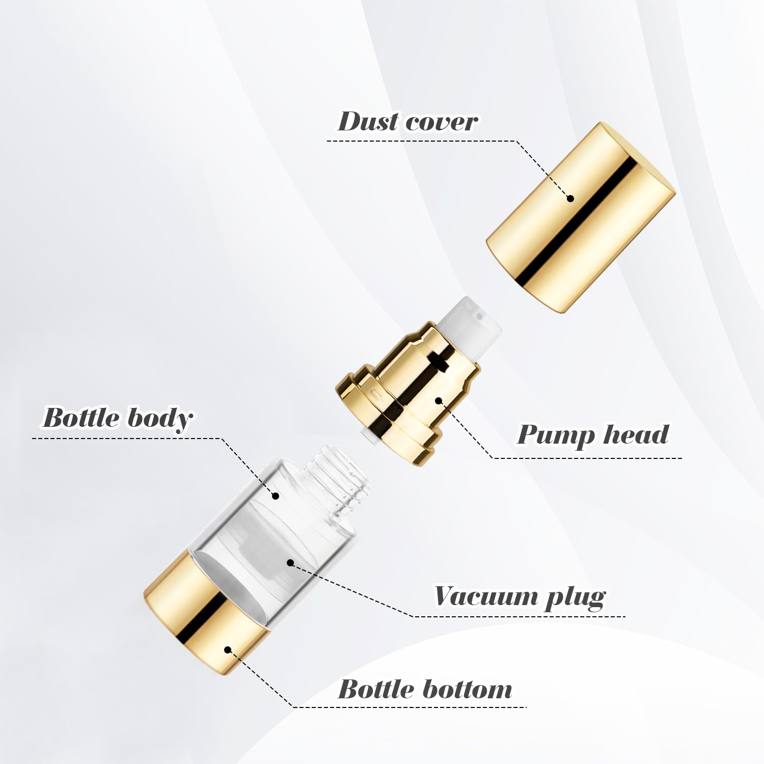 Bosmiow 4Pcs 15Ml/0.5Oz Clear Plastic Airless Pump Bottles With Gold Head Empty Refillable Vacuum Bottles Travel Size Cosmetics