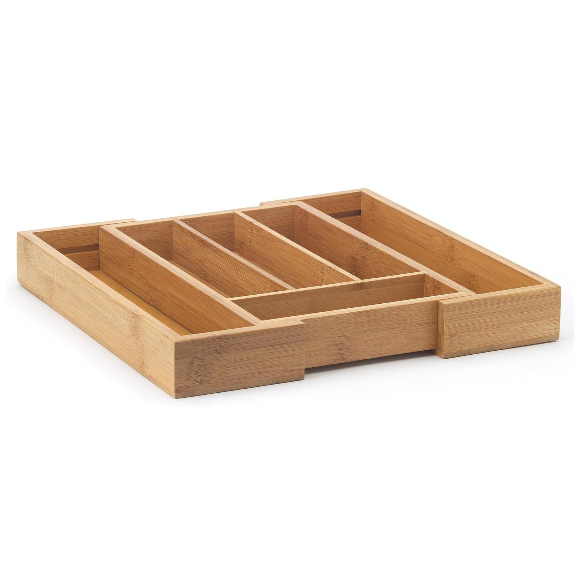 HIC Kitchen Expandable 6-Slot Silverware Cutlery Utensil Storage Tray, Natural Bamboo, Opens to 14-Inches