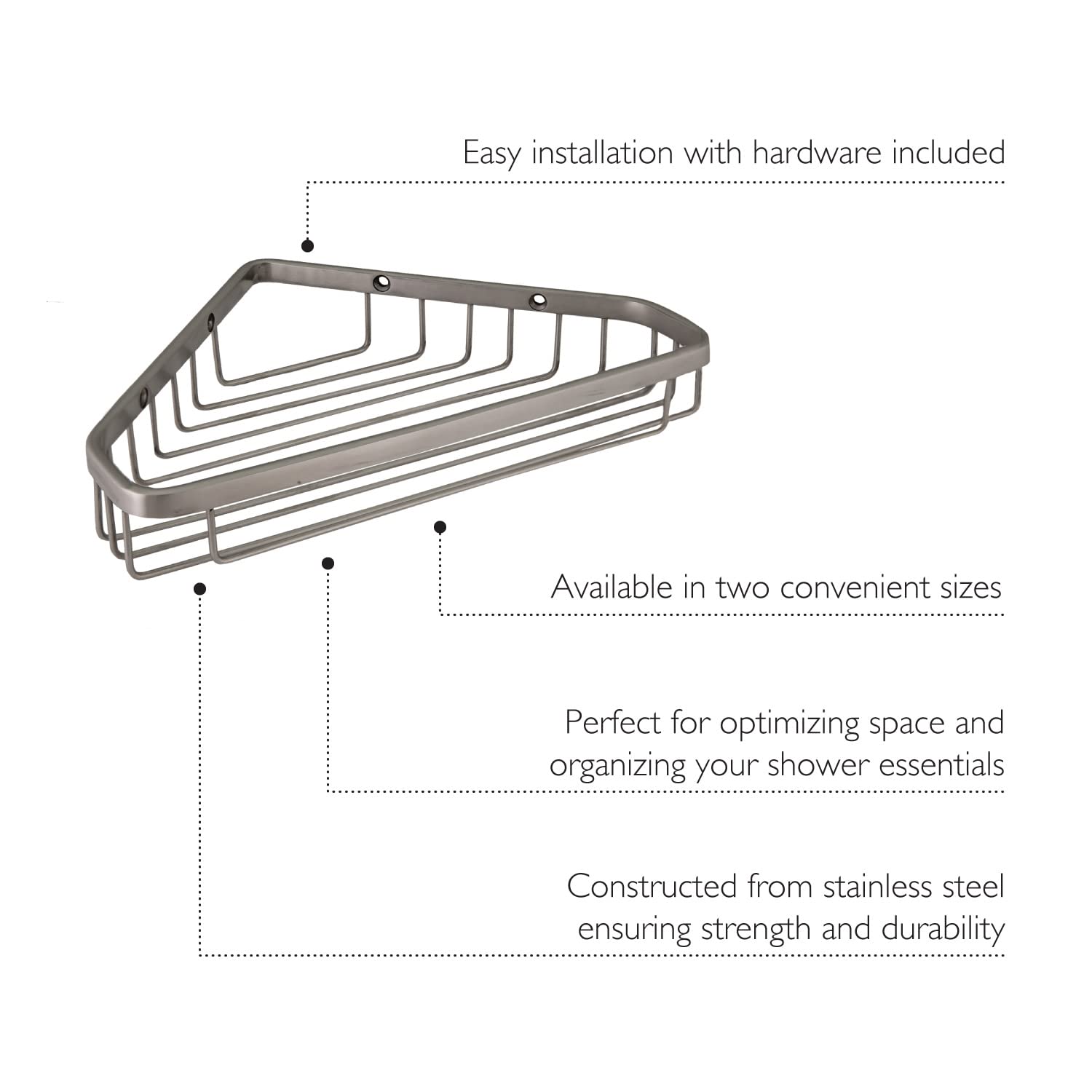 Design House 588921-Ss 9.5 Inch Modern Wall Mounted Stainless Steel Corner Shower Basket