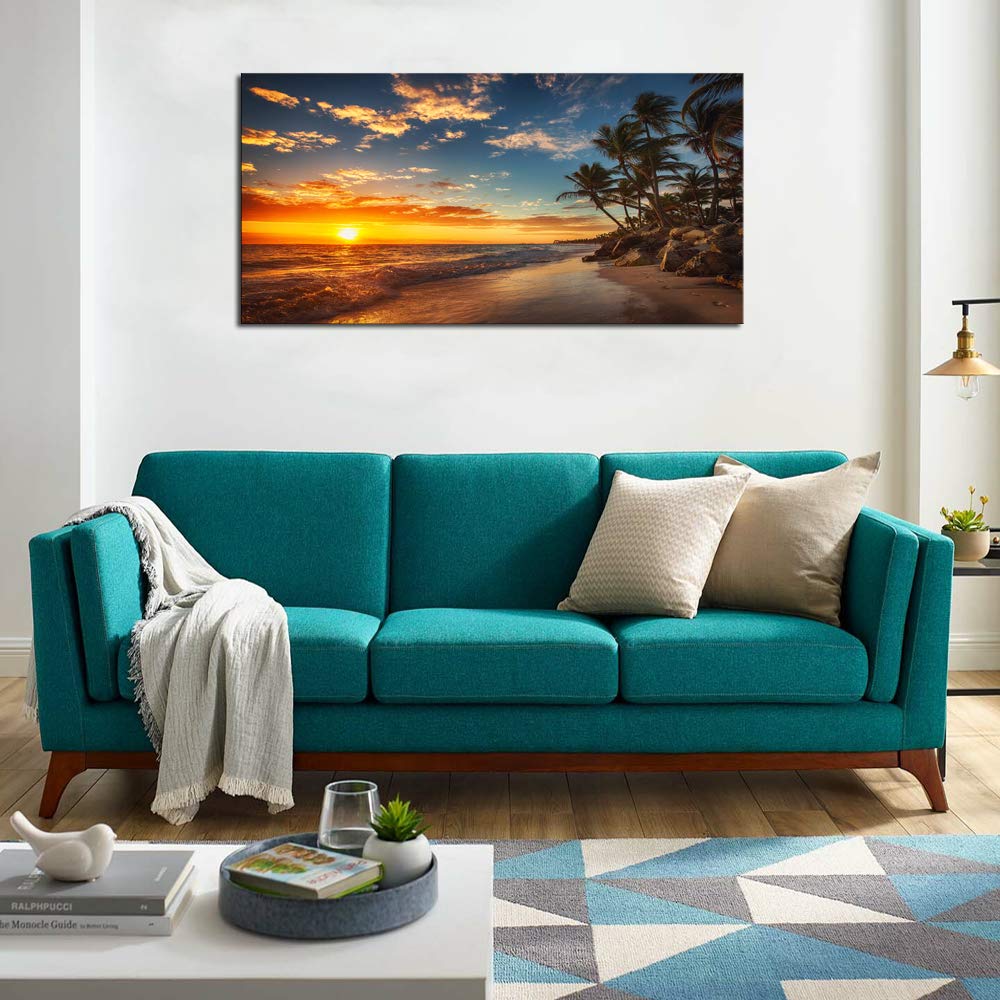 Dzl Art S74750 Canvas Painting Print Paradise Tropical Island Beach With Palms Photograph Print Nature Pictures Wall Art Canvas