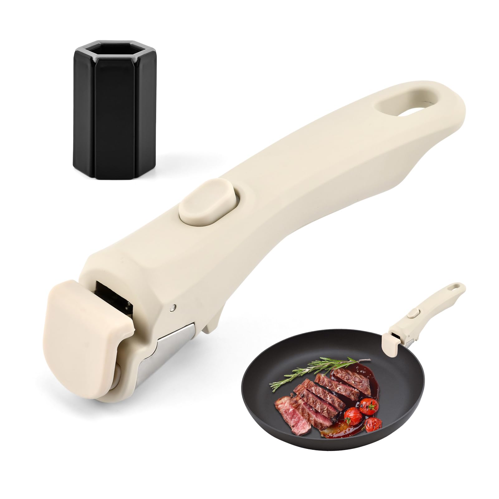 Removable Pot Handle, Universal Pan Handles, Cream White Detachable Replacement Handles with 1pc Foldable Sixclaw Heat Insulati